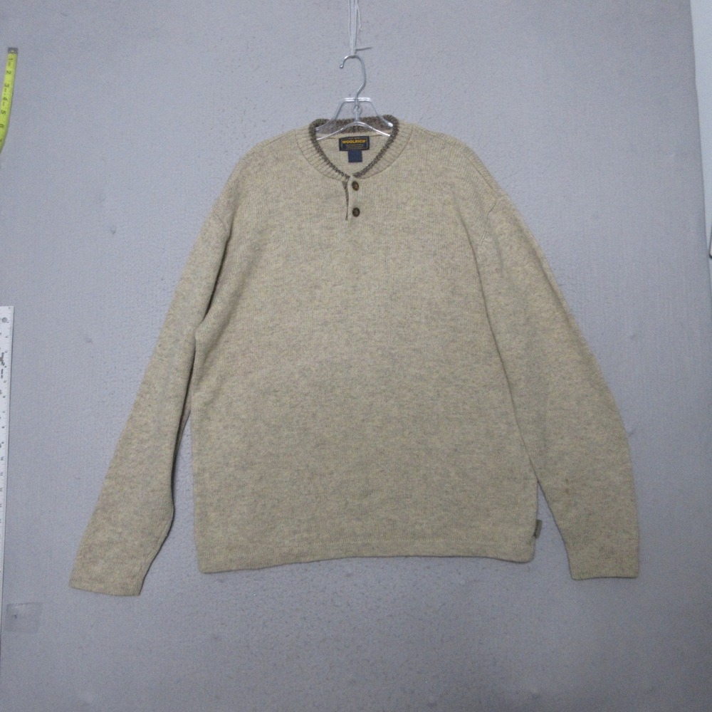 Woolrich Sweater Men Khaki Henley Wool Blend Outdoor Gorpcore Preppy Layer
